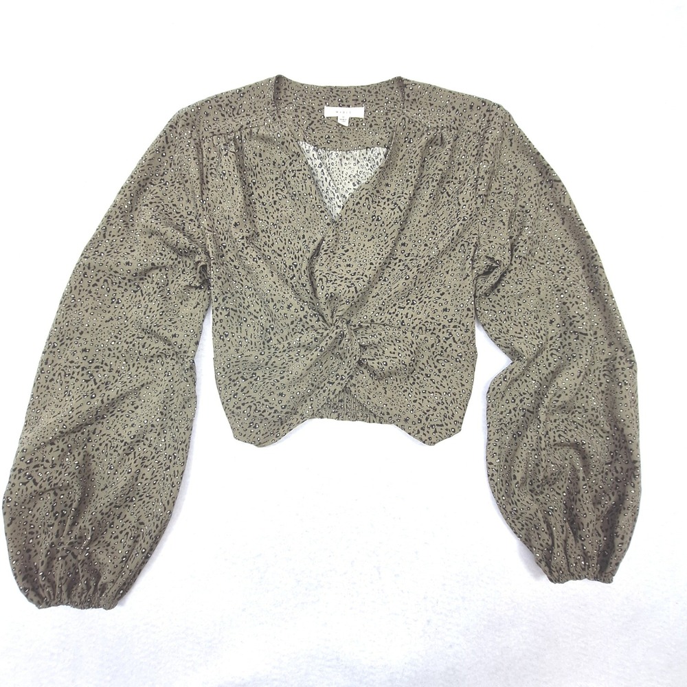 MABLE Cropped Top Womens Medium Olive Green Animal Print Twist Front Boho Chic‎
